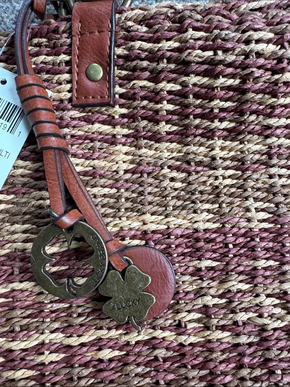 Lucky Brand Woven Straw Tote in Brown and Tan with Leather Straps - Picture 3 of 8